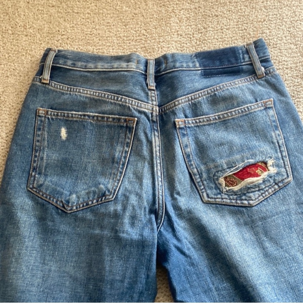 Blue Patchwork Distressed Women’s Jeans - Picture 3 of 4